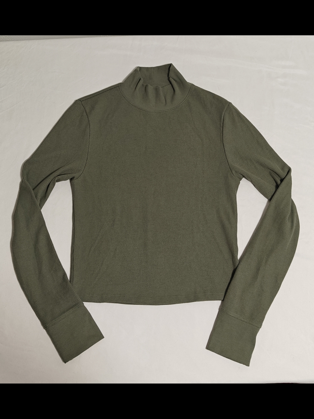 American Eagle Outfitters Olive Ribbed Mock Neck Long Sleeve Top